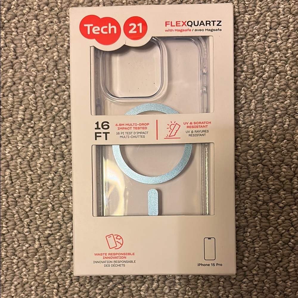 Iphone15 pro Tech21 White and Blue Protective Phone Case new